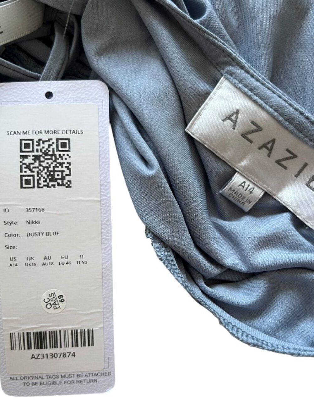 Azazie Nikki dress Dusty Blue Sheath Corset Luxe Knit sleeveless size A14 maxi - Picture 5 of 6